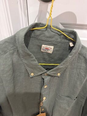 Faherty Men's Short Sleeve Button-Down Linen Shirt - Olive Green